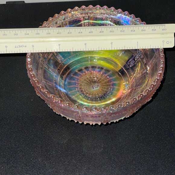 VTG Lenox Imperial Glass Pink Iridescent Carnival Beaded Bowl Sawtooth Rim 5.25" - Picture 7 of 9